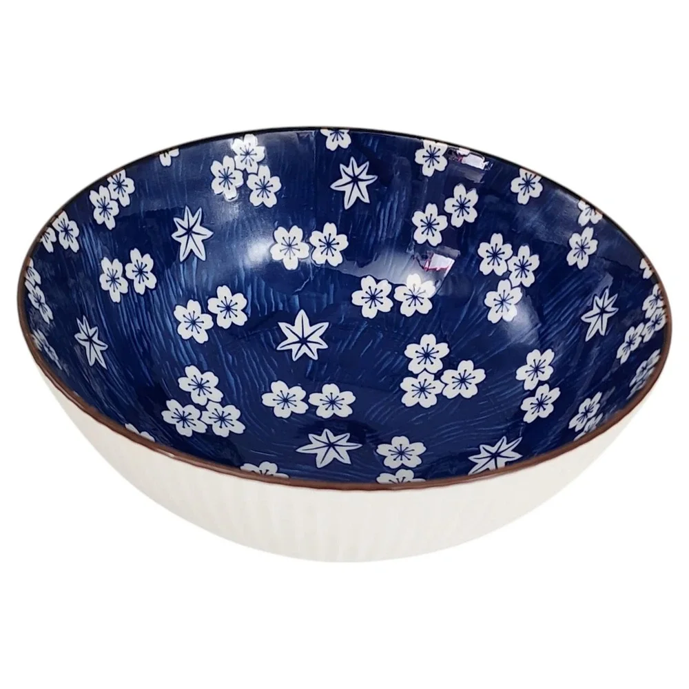 SH Home Blue Floral‎ Ceramic Ramen Noodle Bowl 43oz With Chopsticks And Spoons